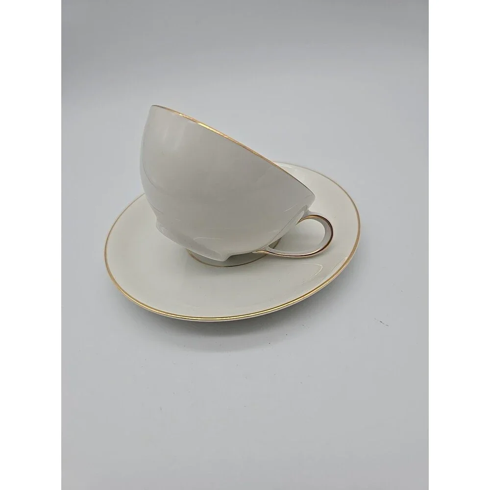 Thomas R Germany Porcelain Cup & Saucer Set White w Gold Trim